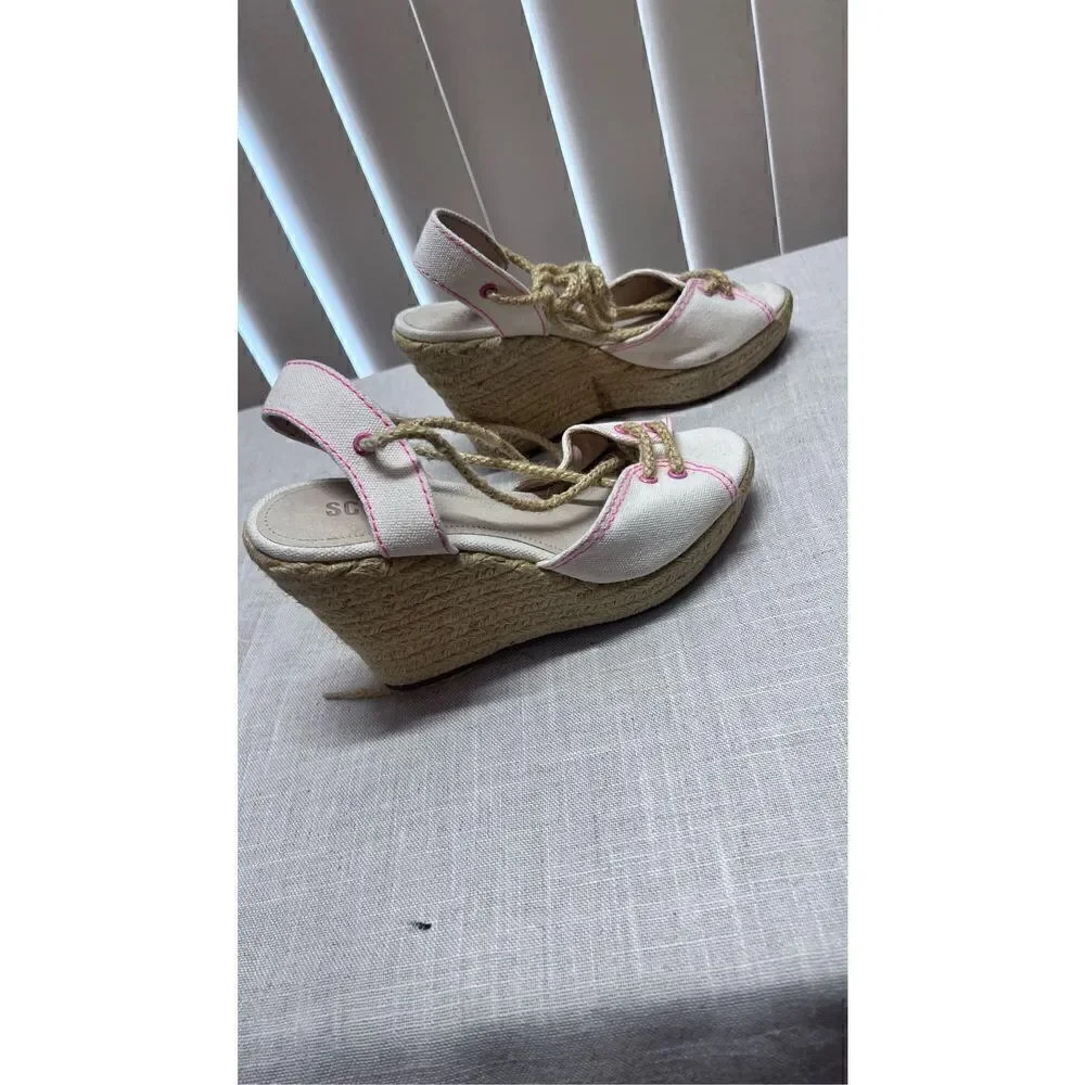 Schutz Women's Brynda Lace Up Espadrille Platform Wedges Cream Pink Size 6.5B